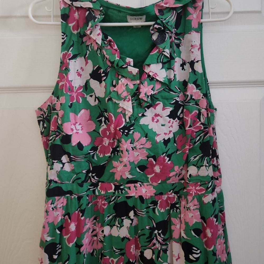 J.Crew Green Dress with Pink Floral Accents